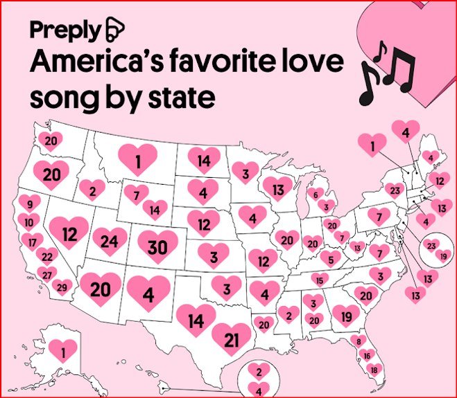 The most famous love songs in each U.S state
