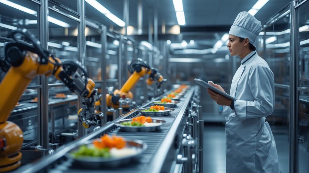 Automated food production line with digital supervision