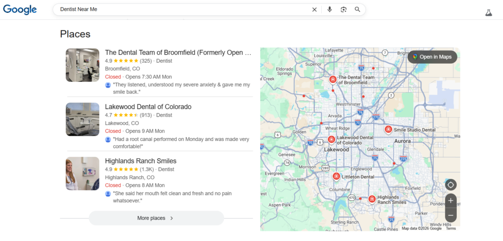Google search Result for Doctors near me