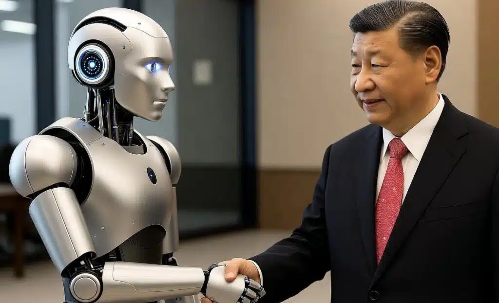 Xi jinping handshake with AI Robot