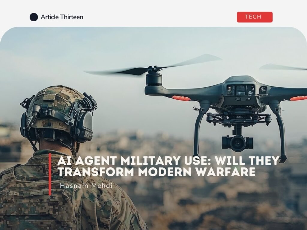 AI agent military systems analyzing battlefield data with autonomous drones and digital war interface