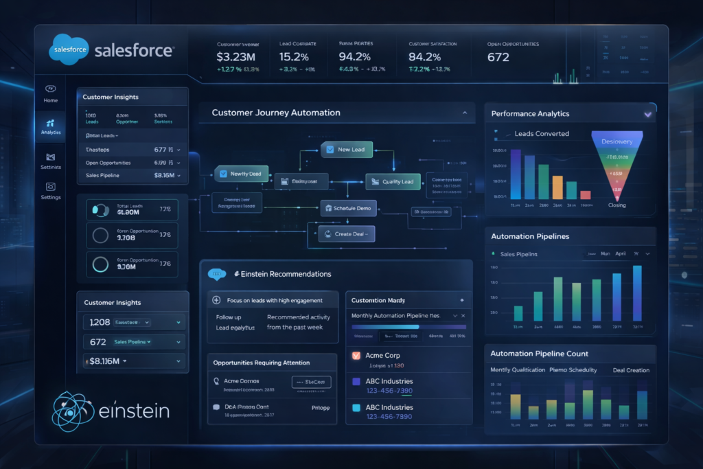 Salesforce Einstein AI-powered CRM dashboard illustration