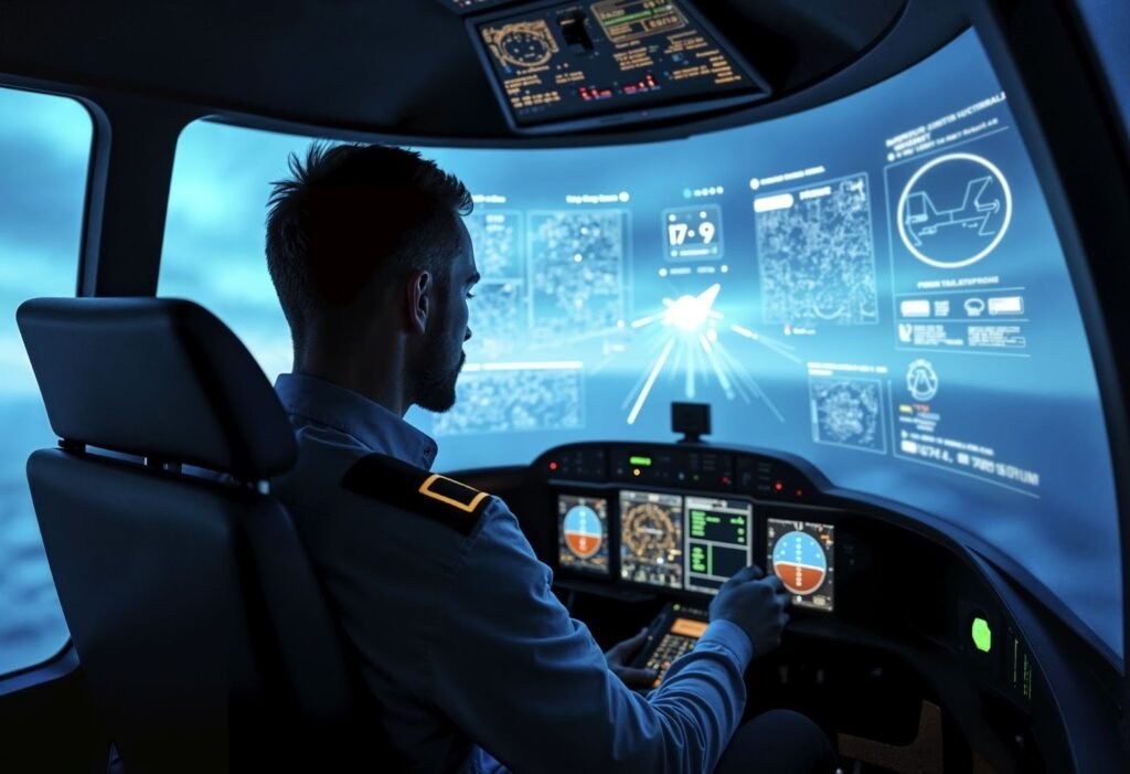 AI pilot system assisting fighter jet in aerial combat simulation