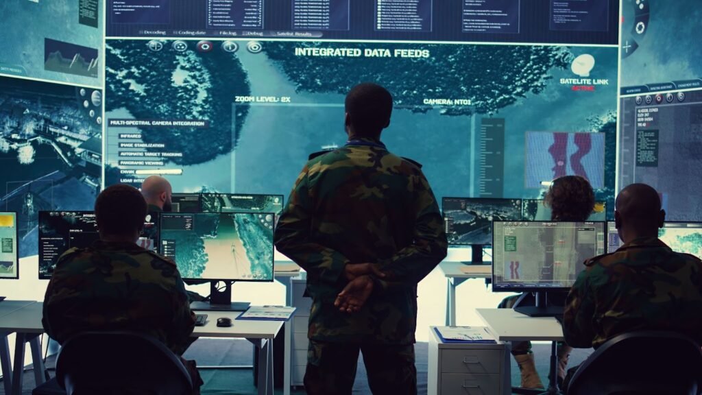 Military Officials Using Artificial Intelligence in Command Center
