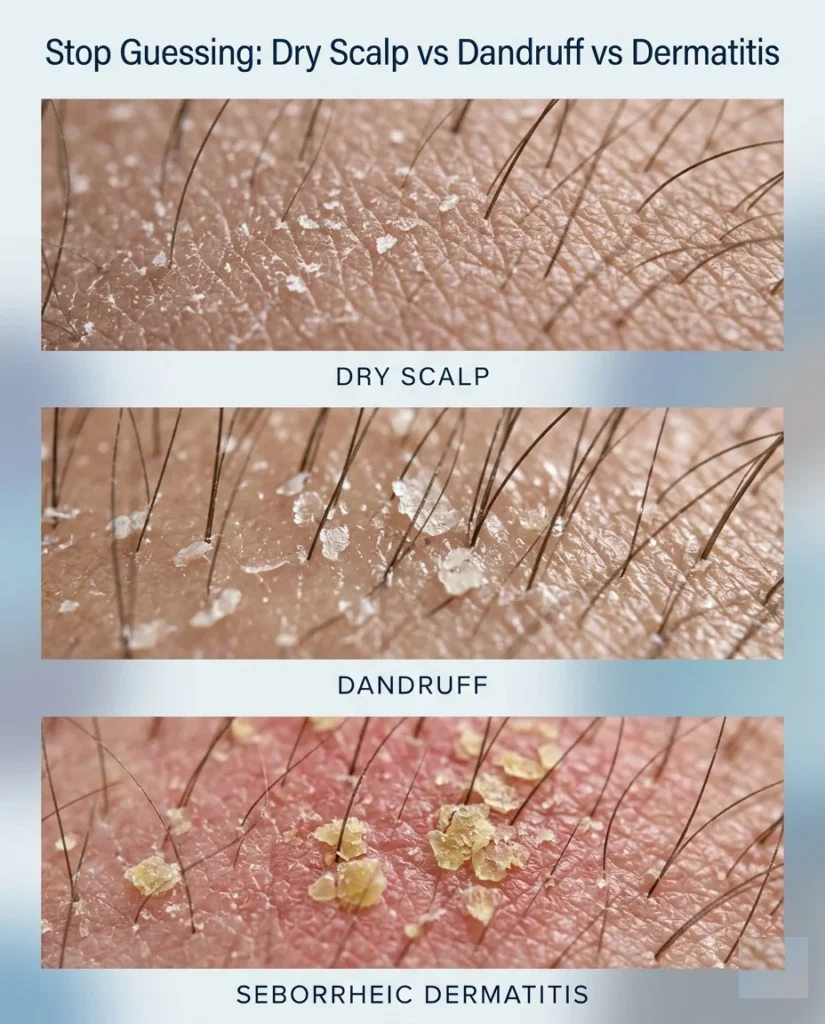Visual showing buildup, fungus, stress and hormones affecting scalp 