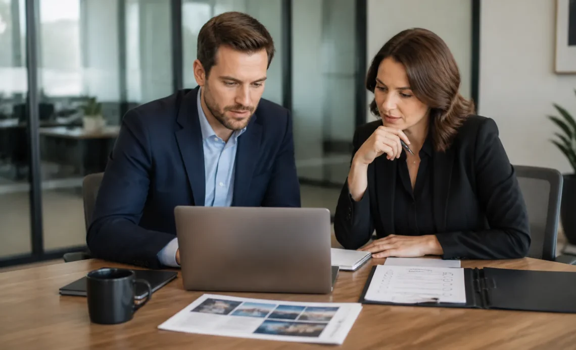Broker marketing and compliance professionals reviewing a campaign before publication