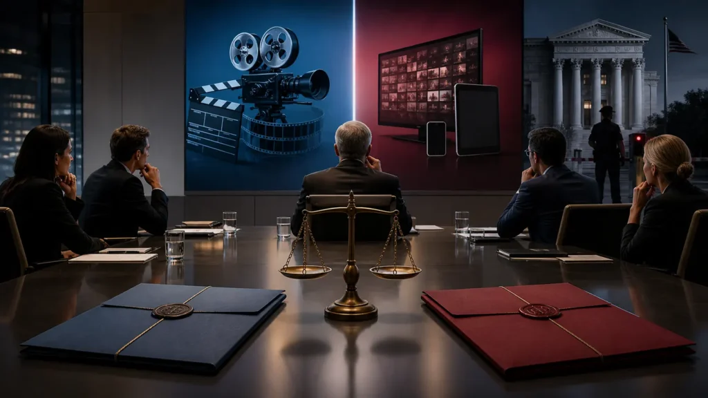 Board comparing two sealed acquisition proposals with media assets and a regulatory checkpoint