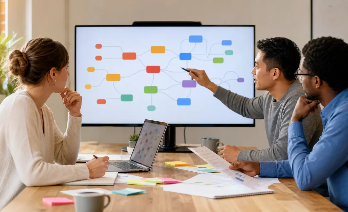 Project team testing a digital mind map during a collaborative planning session