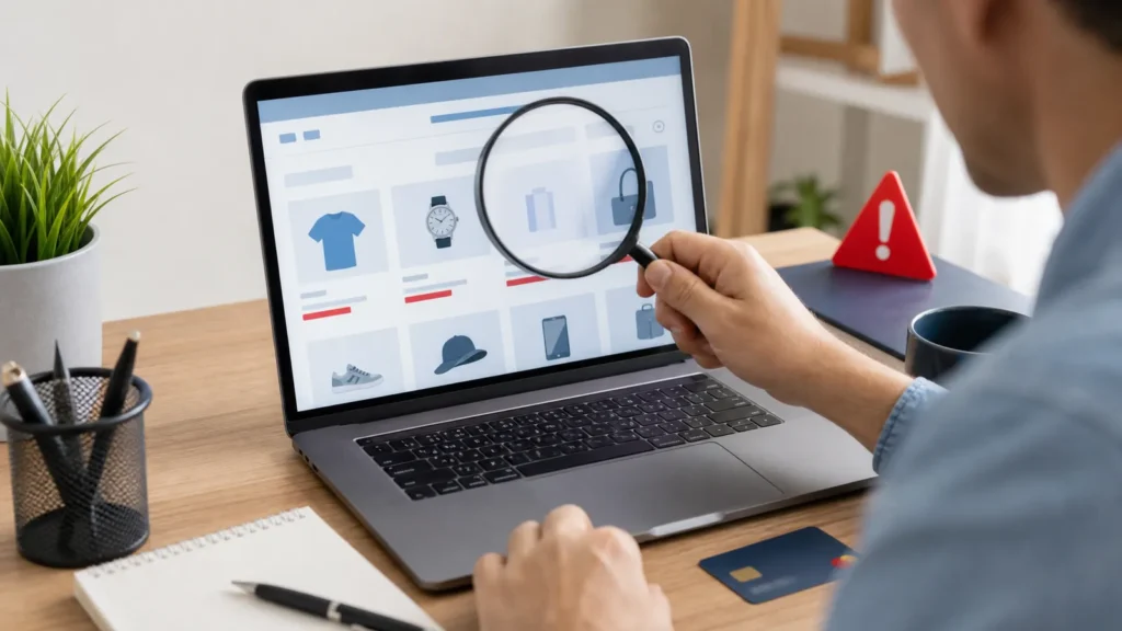 Shopper inspecting a generic online store before entering payment details