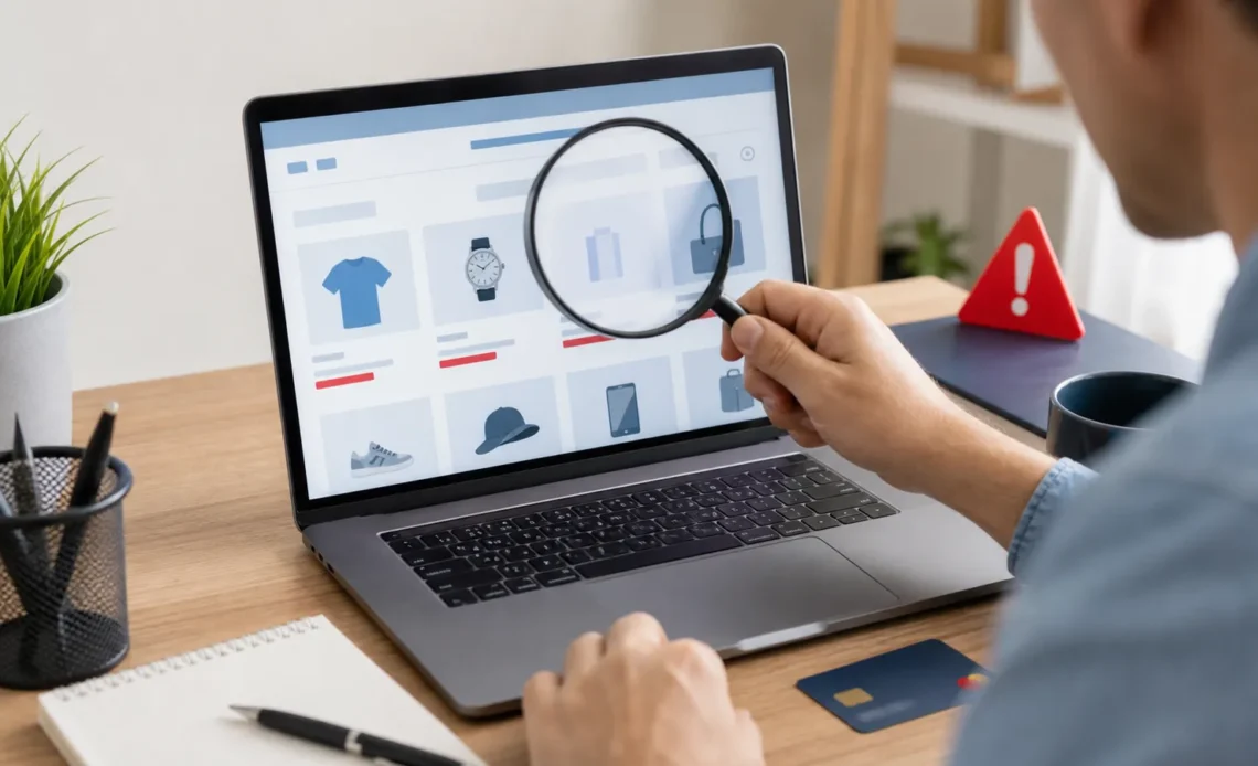 Shopper inspecting a generic online store before entering payment details
